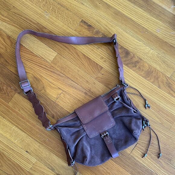 Free People We The Free Suede Leather Silvie Studded Sling Cognac Brown Bag NWT - Picture 3 of 7